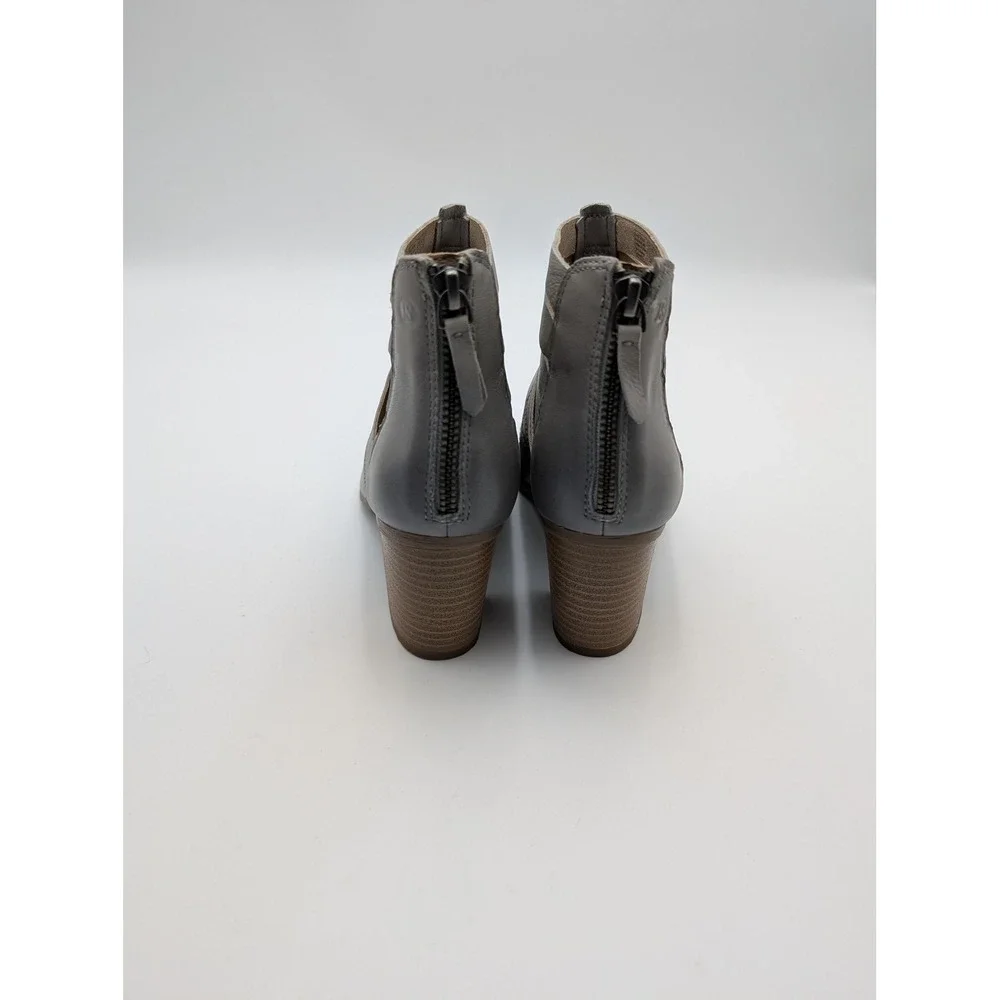 Josef Seibel Booties Womens‎ Size 6.5 Gray Leather Cutout Ankle Zip Heel 87901